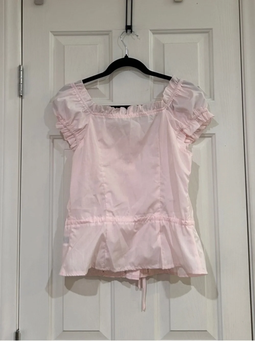 Delicate Pink Lace-Trim Puff Sleeve Top - Picture 2 of 3